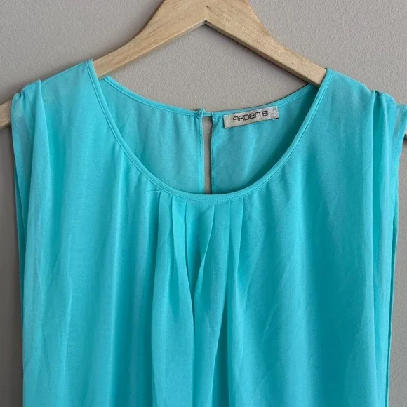 Arden B Turquoise Blue Sequin Scallop Mini Dress Sleeveless Drop Waist - Picture 4 of 5